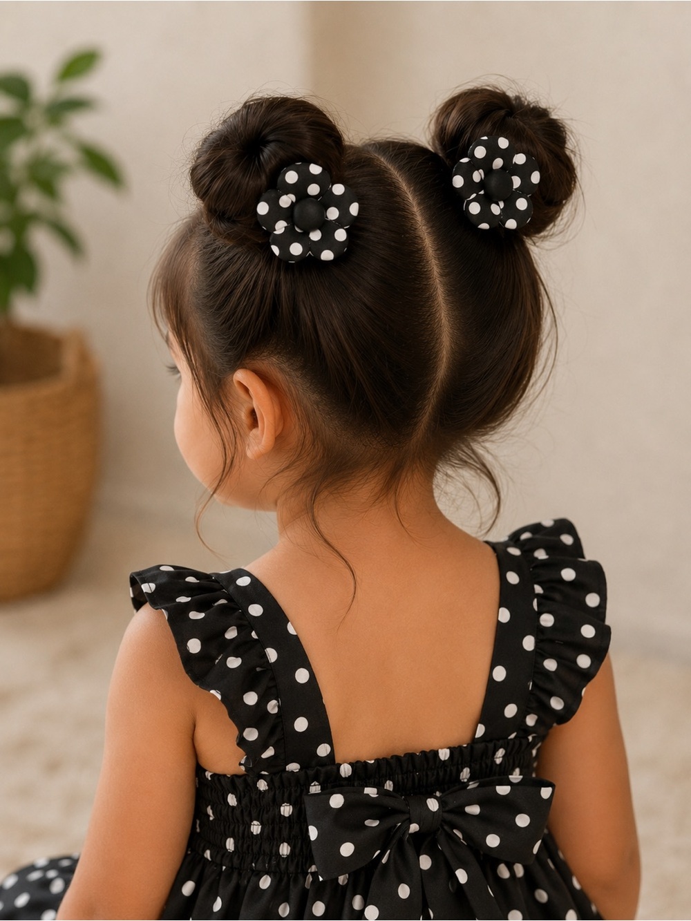 Kids Polka Dot Hair Bows - Black & White